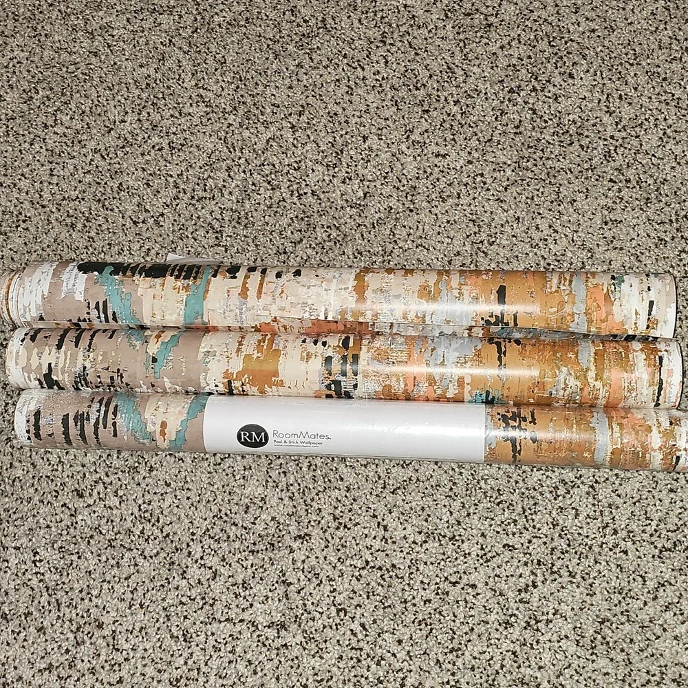 2.25 Rolls Of Room Mates Orange Aztec Peel And Stick Wallpaper Colorful